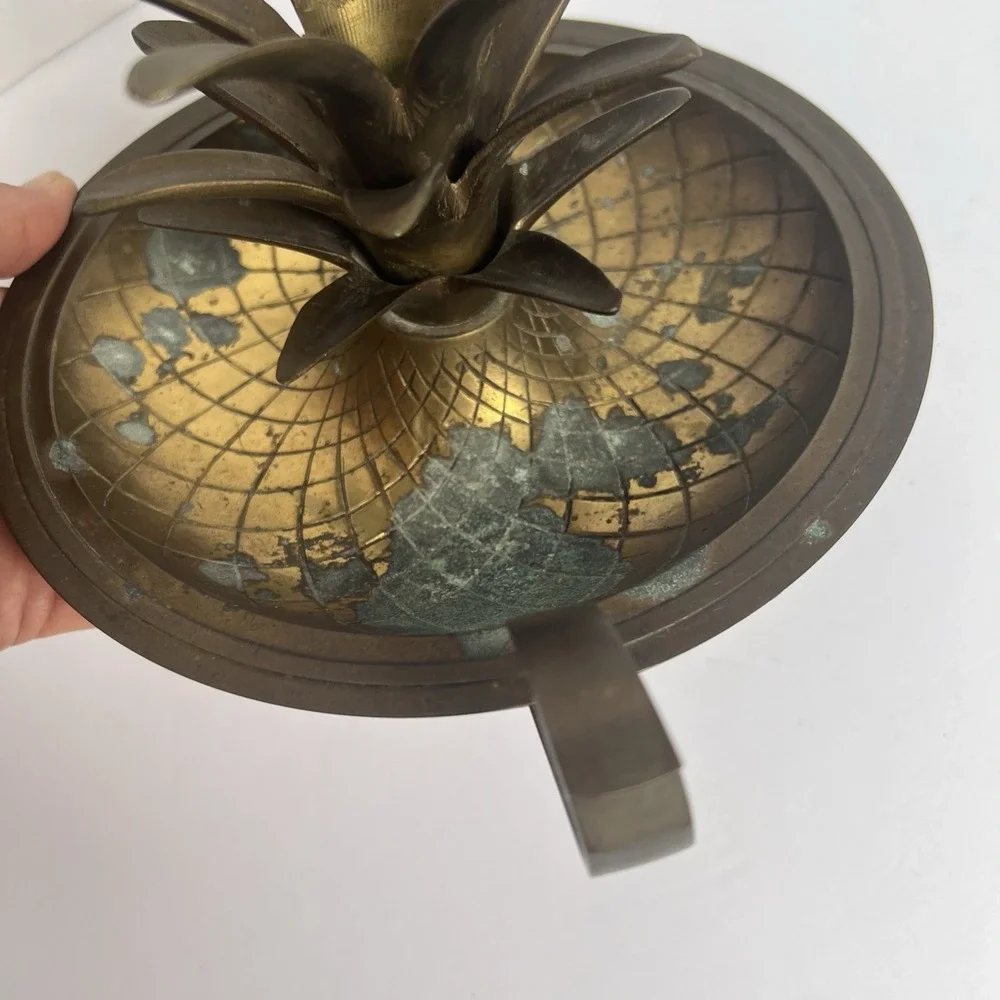 VTG Solid Brass Pineapple Table Candle Holder With Handle 4